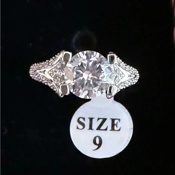 FREE 🆕 Piatella ring, 1  carat round cut, side accents , 14k white gold plated - Picture 8 of 16